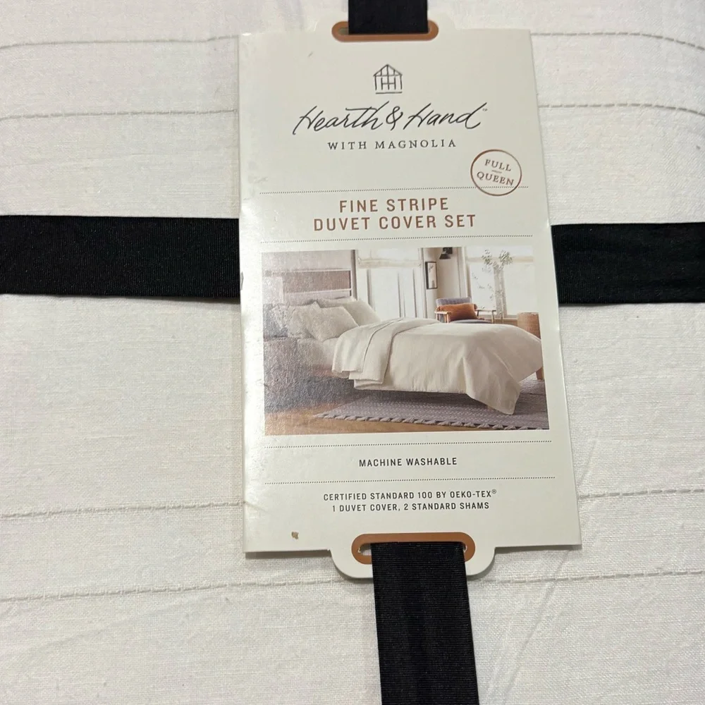 HEARTH & HAND NWT 3pc fine stripe duvet & sham set -twilight taupe -full/queen